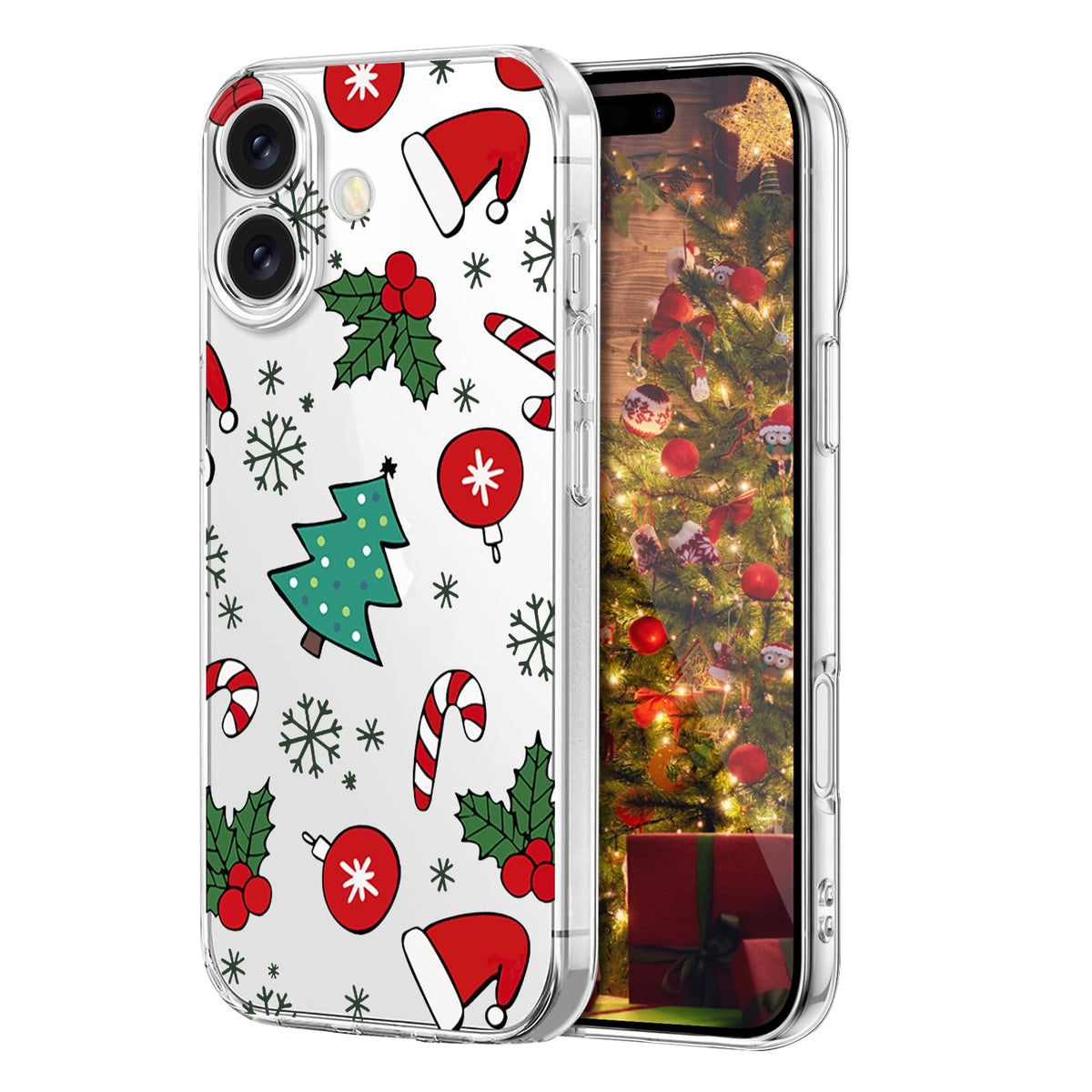 Newseego for iPhone 16 Case, Cute Red Car Pattern Merry Christmas Phone Case for Women Girls Children Anti-Yellow Soft TPU Bumper Shockproof Protective Cover for iPhone 16