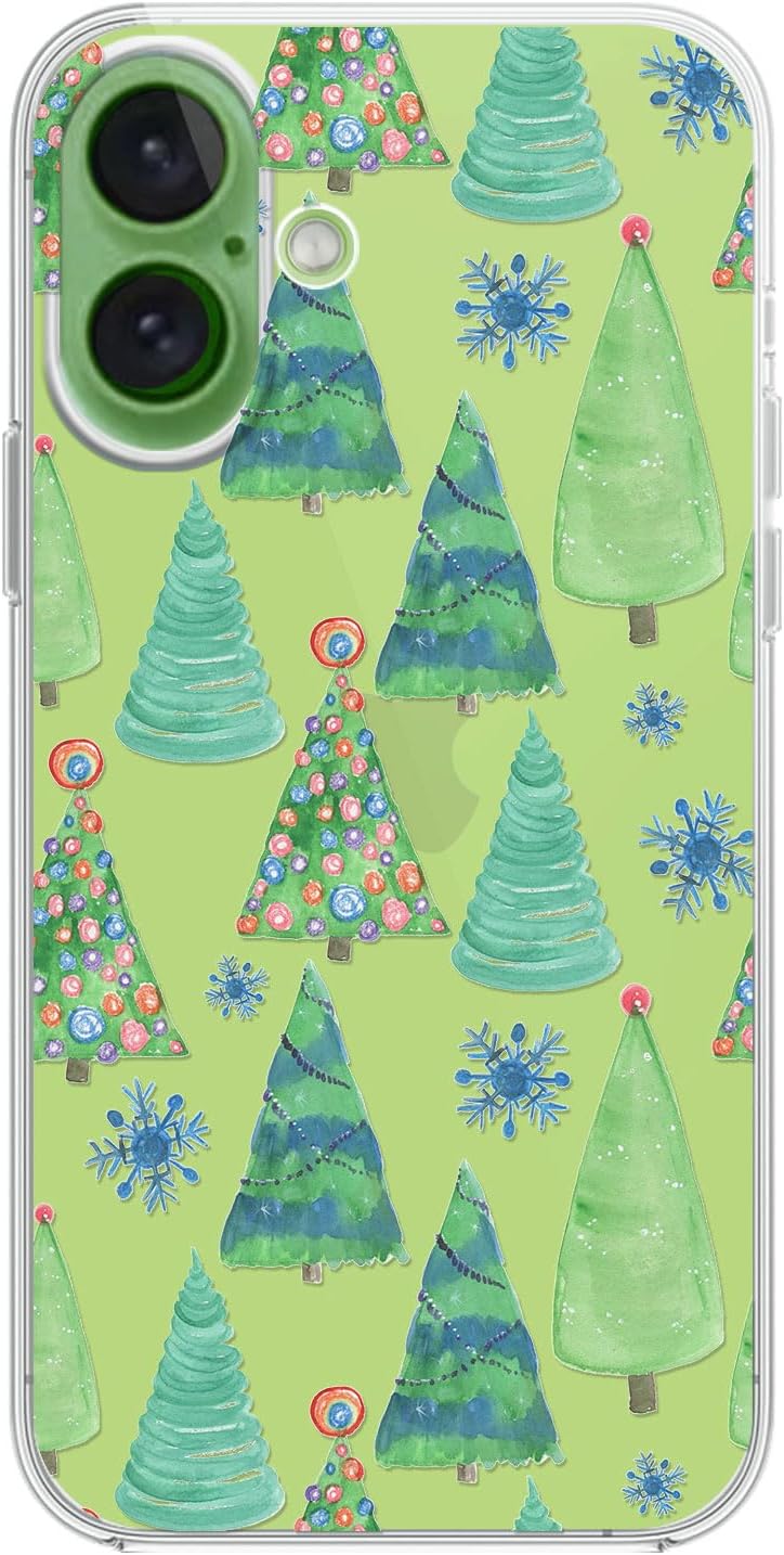 Blingy's for iPhone 17 Case, Christmas Tree Snowflake Winter Clear Case | Transparent, Winter Holiday Design, Snowflake Pattern, Christmas Pattern, Merry Christmas, Soft TPU Protective Case 6.3 in