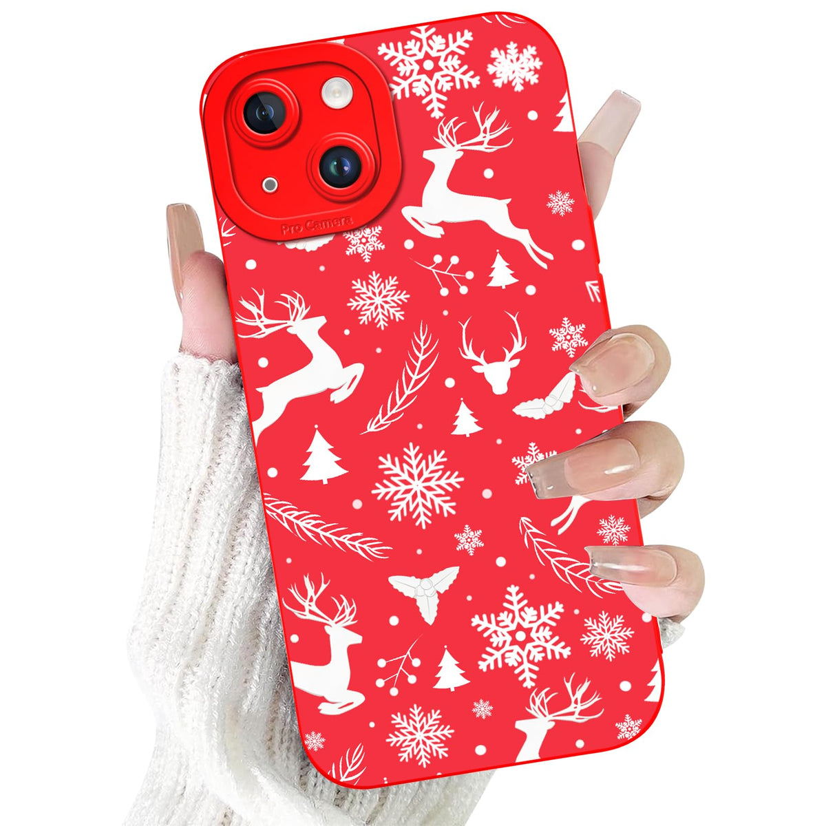 Merry Christmas Phone Case for iPhone 16 6.1，Cute Silicone Case with Xmas Tree Snowflakes, Elk Pattern，Soft Protective Shockproof Gifts for Girls Women Men Boys-Red White Snowflake