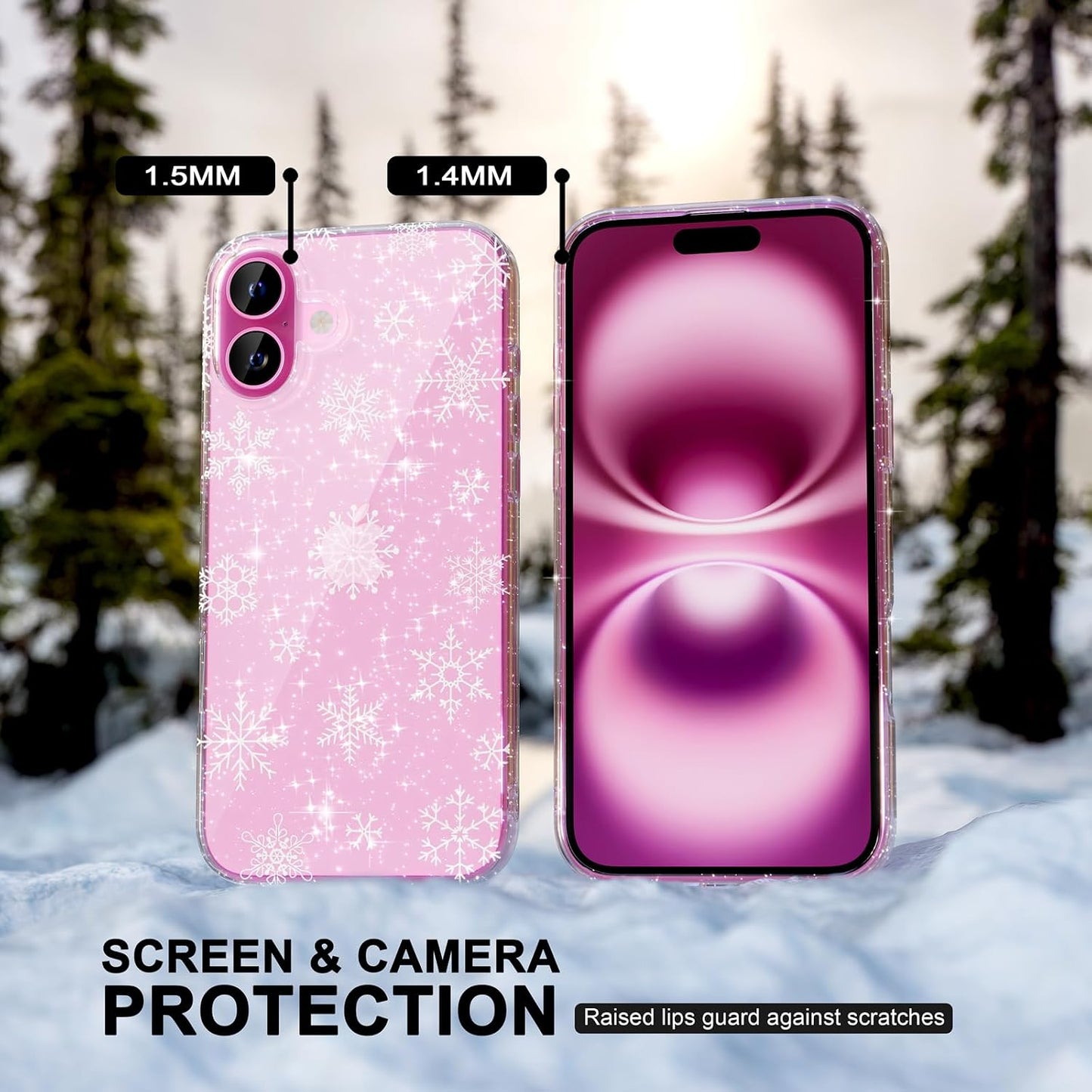 Choiche Compatible for iPhone 16 Case, Cute Glitter Sparkly Bling Christmas Phone Case, Military-Grade Drop Protection Shockproof Cover for Women Girls (Glitter Snowflake)