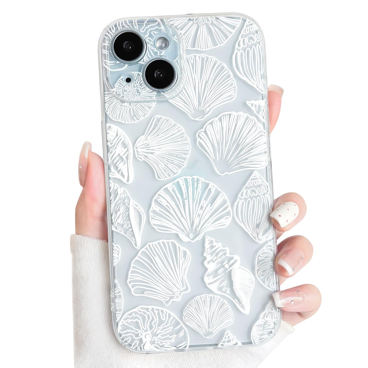NITITOP Compatible with iPhone 16 Case Clear Sea - White Fish | Cute, Shell whale ocean animal, For women men girls boys, Slim, Soft TPU, Shockproof