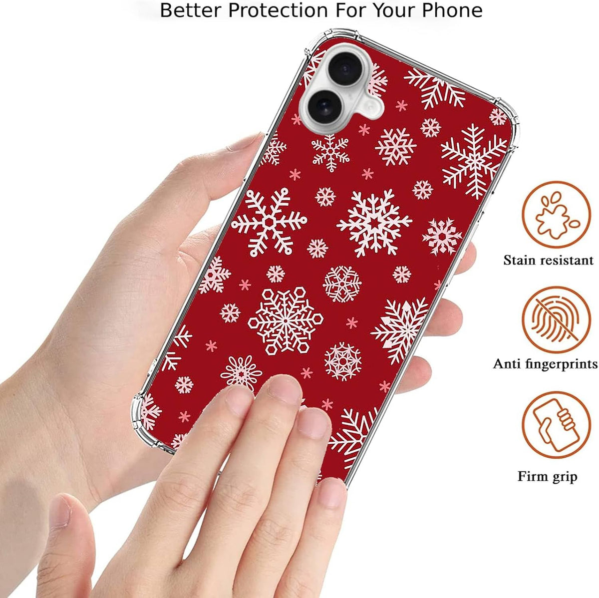 Christmas Snowflakes Pattern Phone Case Compatible with iPhone 17，Red Christmas Falling Snowflake Cool Trendy TPU Bumper Protective Cover Case for iPhone 17