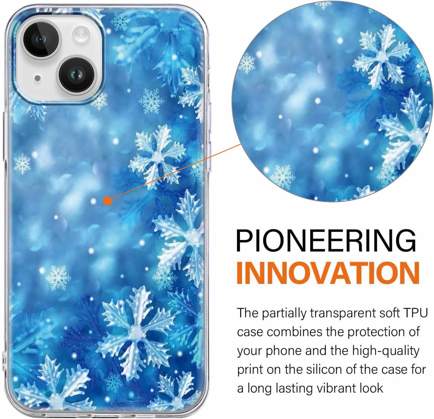 Christmas 2 Pack for iPhone 14/13 Phone Cases, Cute Case with Snowflake Printed Pink Blue Pattern Clear Soft Aesthetic Design Funda Flexible Ultra-Thin Girly Protective Women Cover