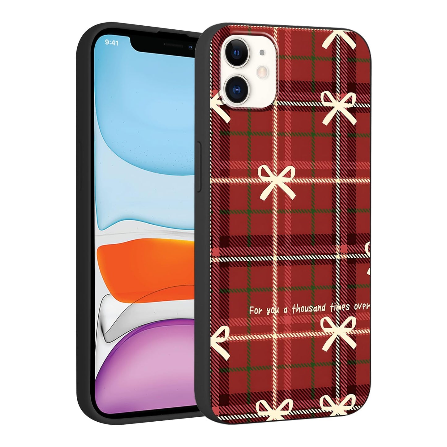 Merry Christmas Plaid Checkered Phone Case for iPhone 11 6.1", Cute Xmas Case Red Grey Scottish Tartan Grid Stripe Pattern Design Cover Shockproof Soft Silicone Protective Funda for Girl Women
