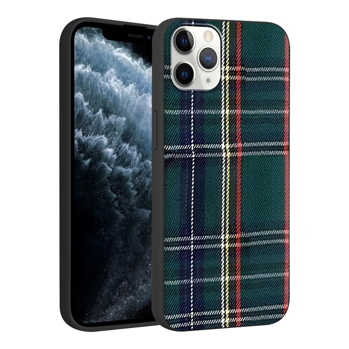 Merry Christmas Plaid Checkered Phone Case for iPhone 11 6.1", Cute Xmas Case Red Grey Scottish Tartan Grid Stripe Pattern Design Cover Shockproof Soft Silicone Protective Funda for Girl Women