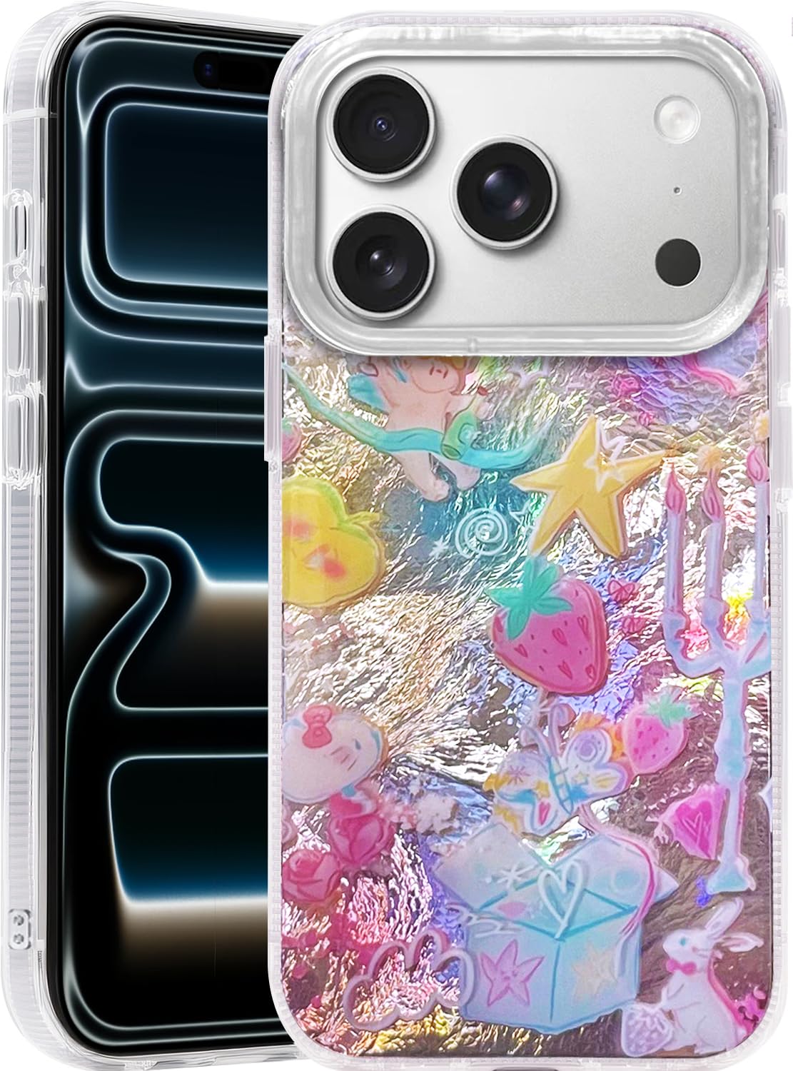 Compatible with iPhone 17 Case,with [Soft Slim][Camera Protection] Cute Fishing Cats Shiny Aesthetic Phone Cover Anti-Yellowing Shockproof Protective Cover for Women Girl