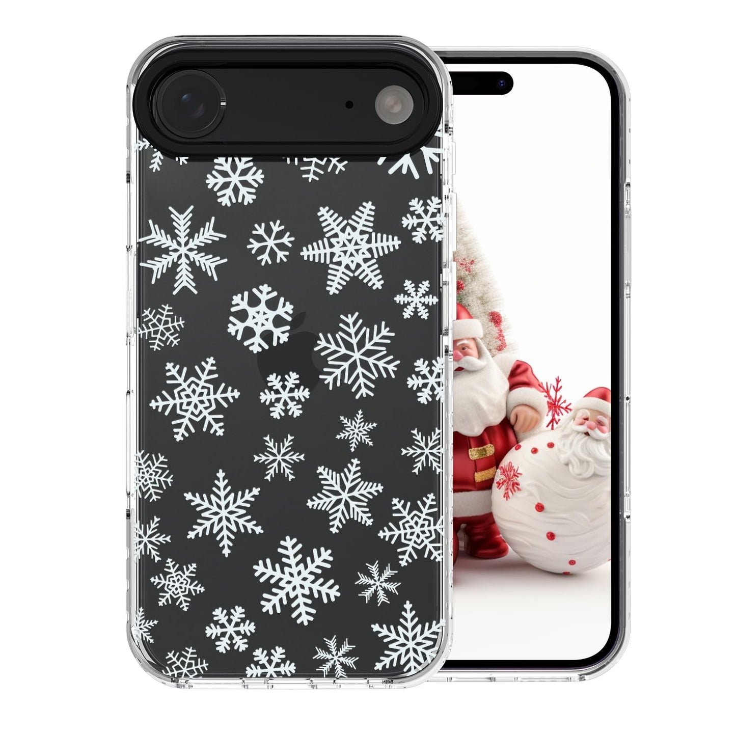 Christmas Phone Case Compatible for iPhone 16 Snowflake Case Clear TPU + Black Camera Frame Protection Winter Phone Cover for Women
