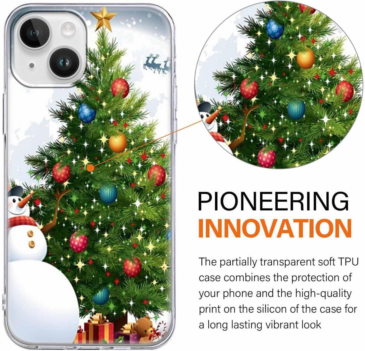 2 Pack Clear Christmas Phone Case for iPhone 13/14 6.1 inches, Holidays Christmas Trees Yellow-Resistant Protective Soft Slim Shockproof Xmas TPU Bumper Cover for Girls Woman Men