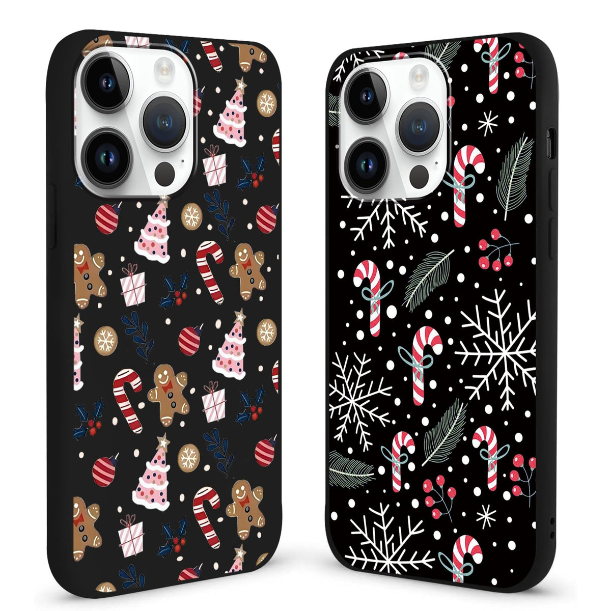 2 Pack Christmas Phone Case for iPhone 16 6.1'', Cute Christmas Tree Pattern Gifts Case with Gingerbread Canes Design Soft TPU Anti-Fall Protective Slim Shockproof Cover for Girl Women Men