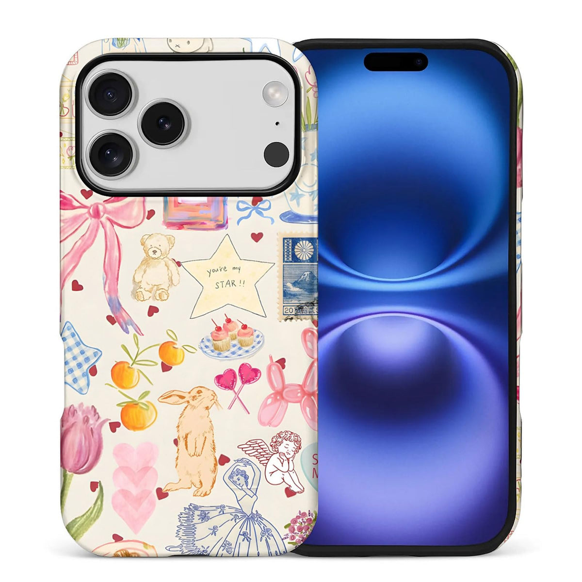 for iPhone 15 Case,Hybrid 2-Layer Hard Shell + Silicone Protective Case -Resistant Shockproof- A Naughty Cat with Blue Stripes Eating Fish
