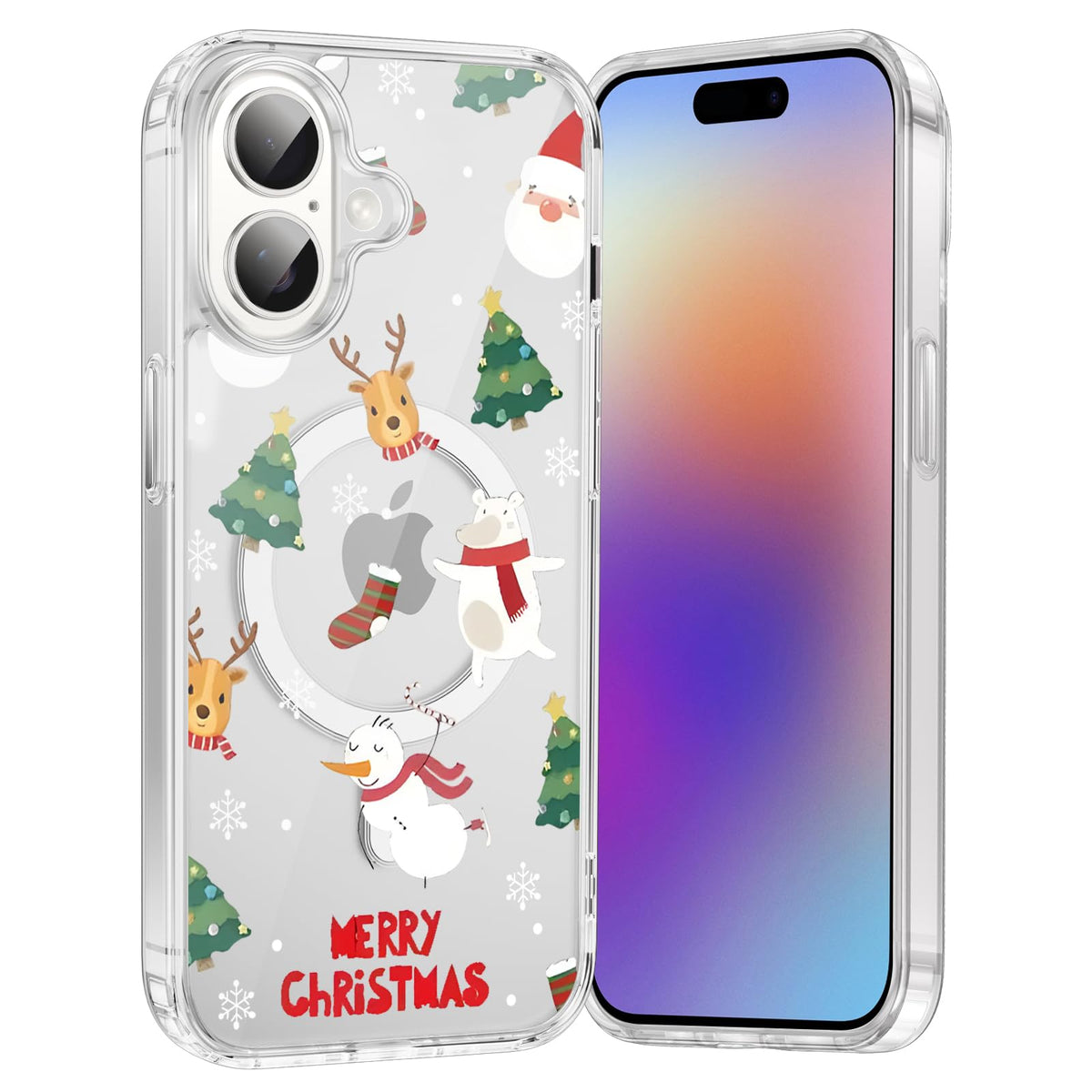 Merry Christmas Snowflake Phone Case for iPhone 13 / iPhone 14 Xmas Clear Magnetic Case 6.1", Compatible with Magsafe, Cute Winter Pattern Design Cover Shockproof Soft TPU Funda for Girl Women