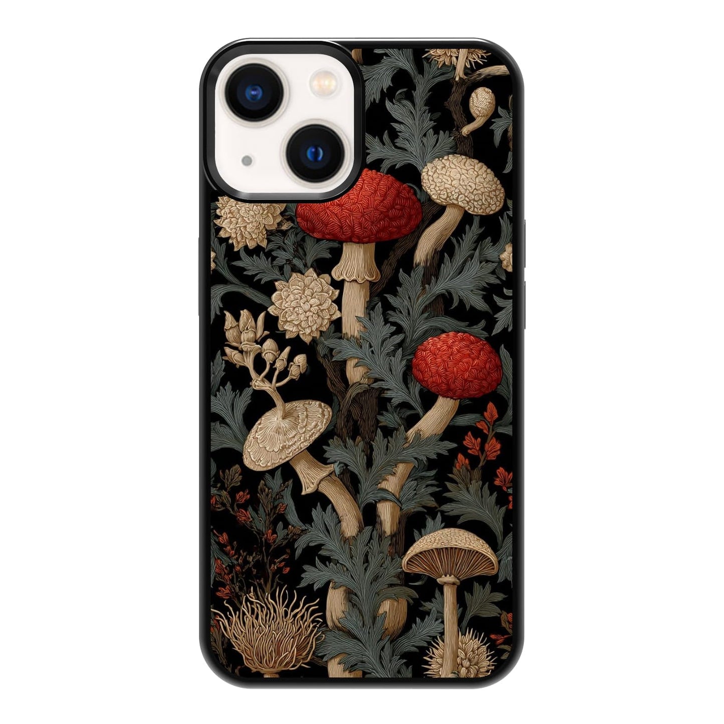 Elegant Forest Green Botanical Leaf and Plant Illustration Phone Case, Shockproof Protective Cover for iPhone 11 12 13 14 15 16 17 Pro Max Plus Mini XR 7 8 SE