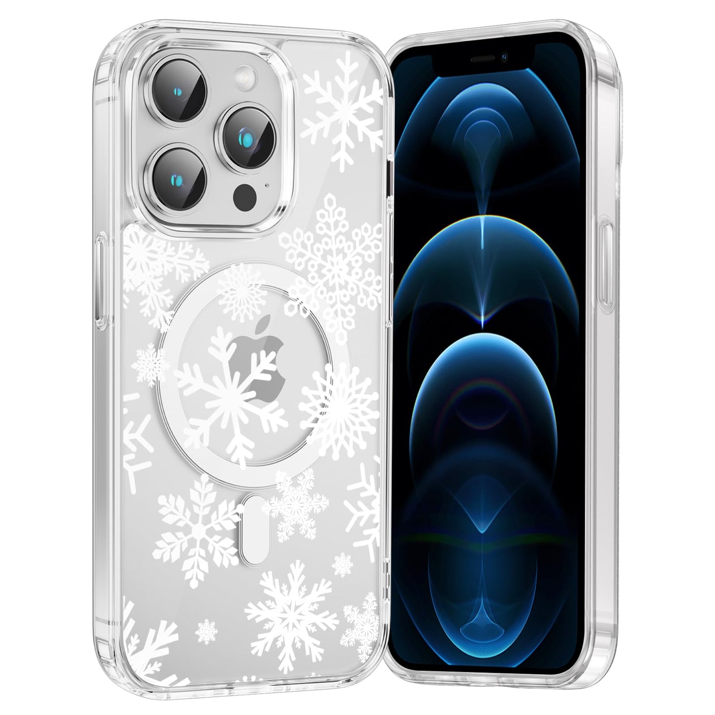 Merry Christmas Snowflake Phone Case for iPhone 13 / iPhone 14 Xmas Clear Magnetic Case 6.1", Compatible with Magsafe, Cute Winter Pattern Design Cover Shockproof Soft TPU Funda for Girl Women