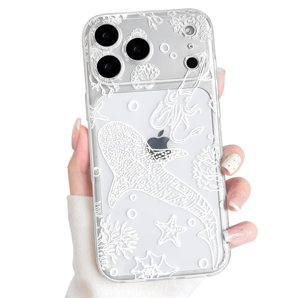 NITITOP Compatible with iPhone 15 Case Clear Sea - White Turtle | Cute, Shell whale ocean animal, For women men girls boys, Slim, Soft TPU, Shockproof