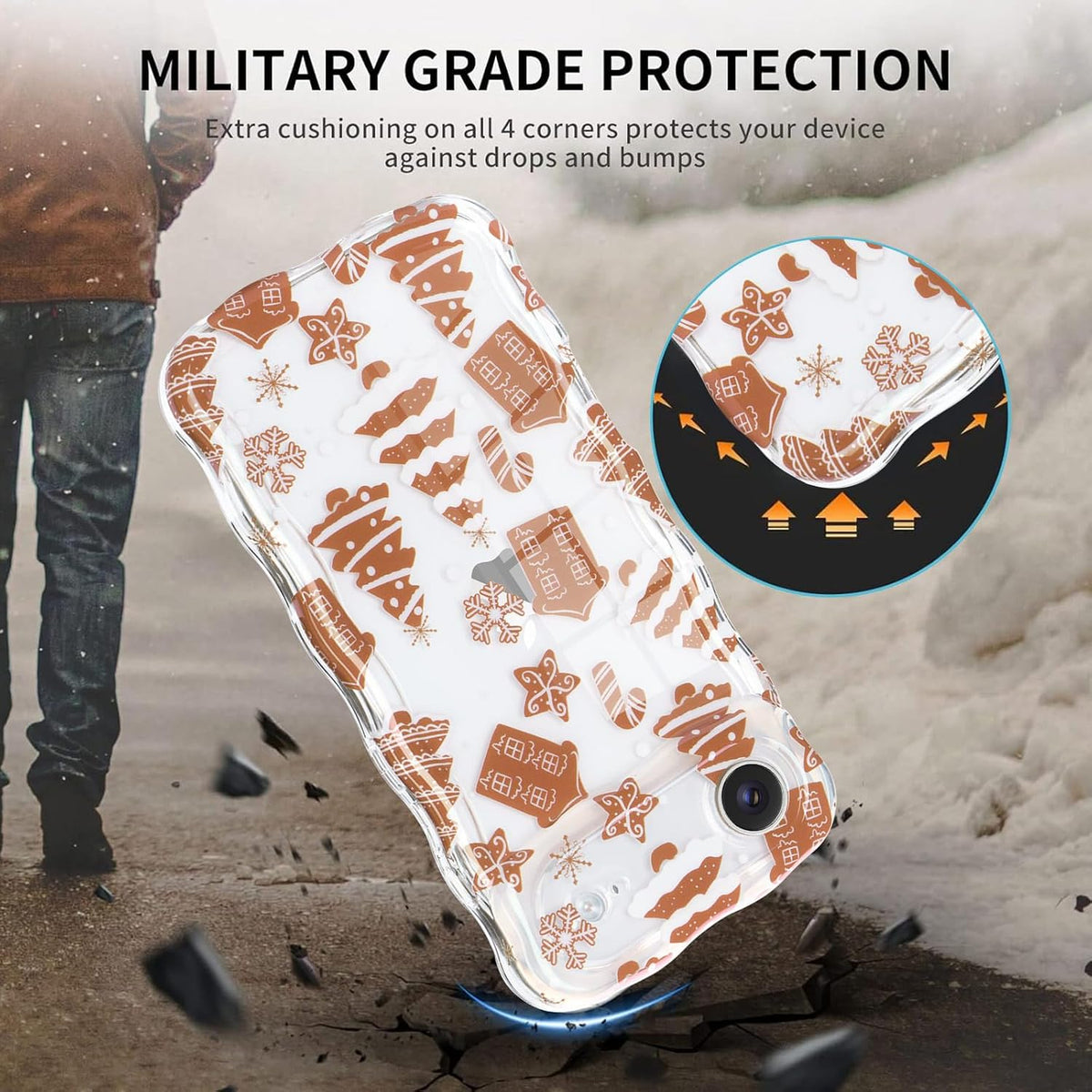 Christmas Phone Case for iPhone Air Wavy Clear Xmas,Candy Cane | Cute Curly Wavy Merry Xmas Pattern Case Clear Santa Snowman Elk Cover for Girls Kids Women Slim Protective Cover