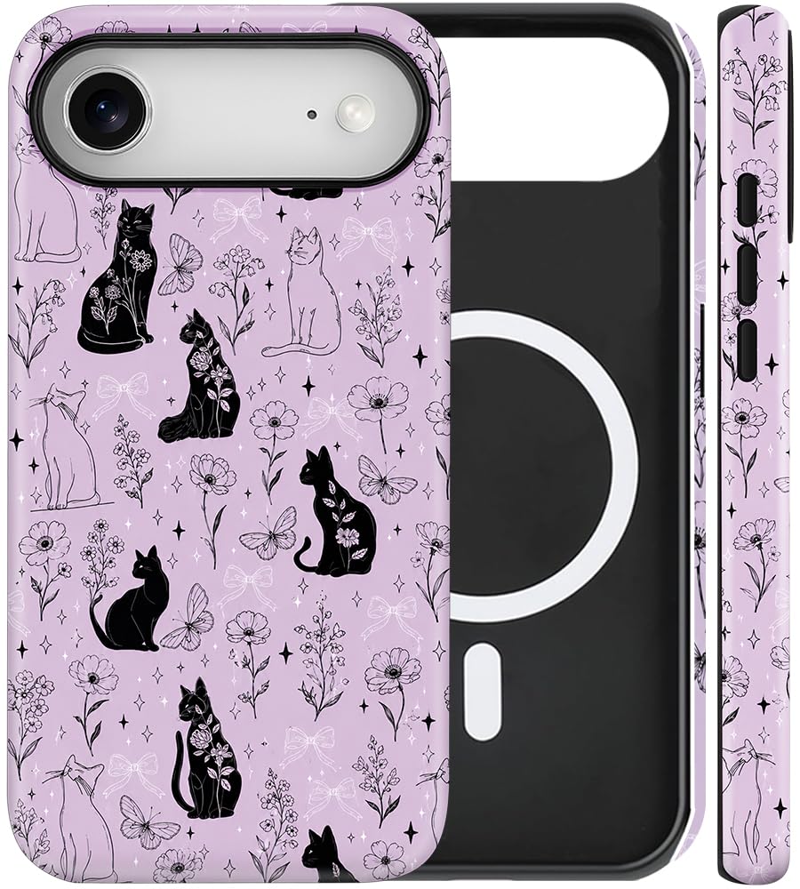 Magnetic for iPhone 13/14 Case Cute Cat Phone Case, Apricot | Shockproof Slim TPU and Hard PC Protective Phone Cover Compatible with MagSafe Designed for Women Girls Gift