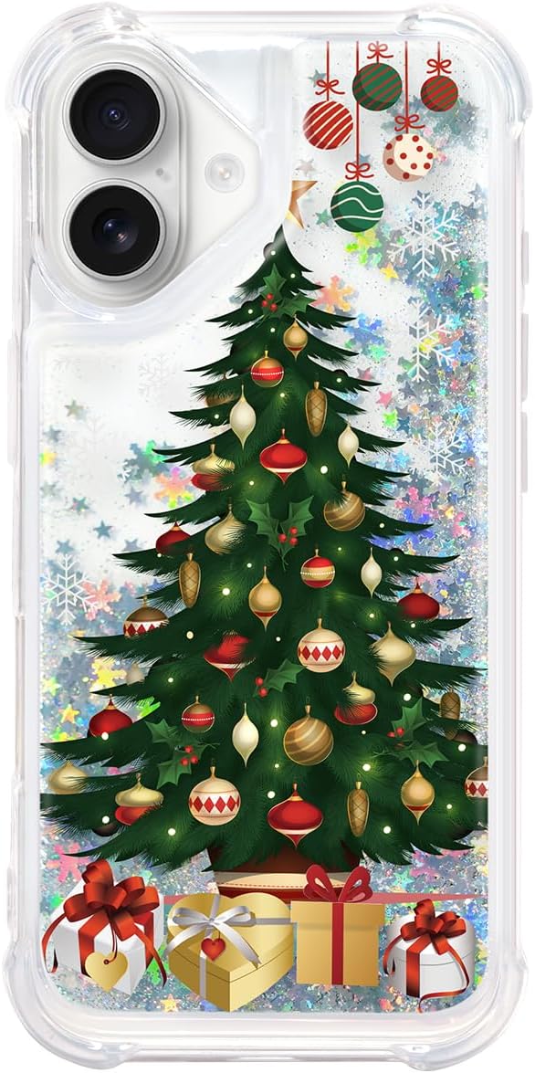 Glitter Christmas Case Compatible with iPhone 17 Bling Sparkle Floating Liquid Luxury Fashion Girly Women Cute Holiday Case for iPhone 17 (Christmas Tree)