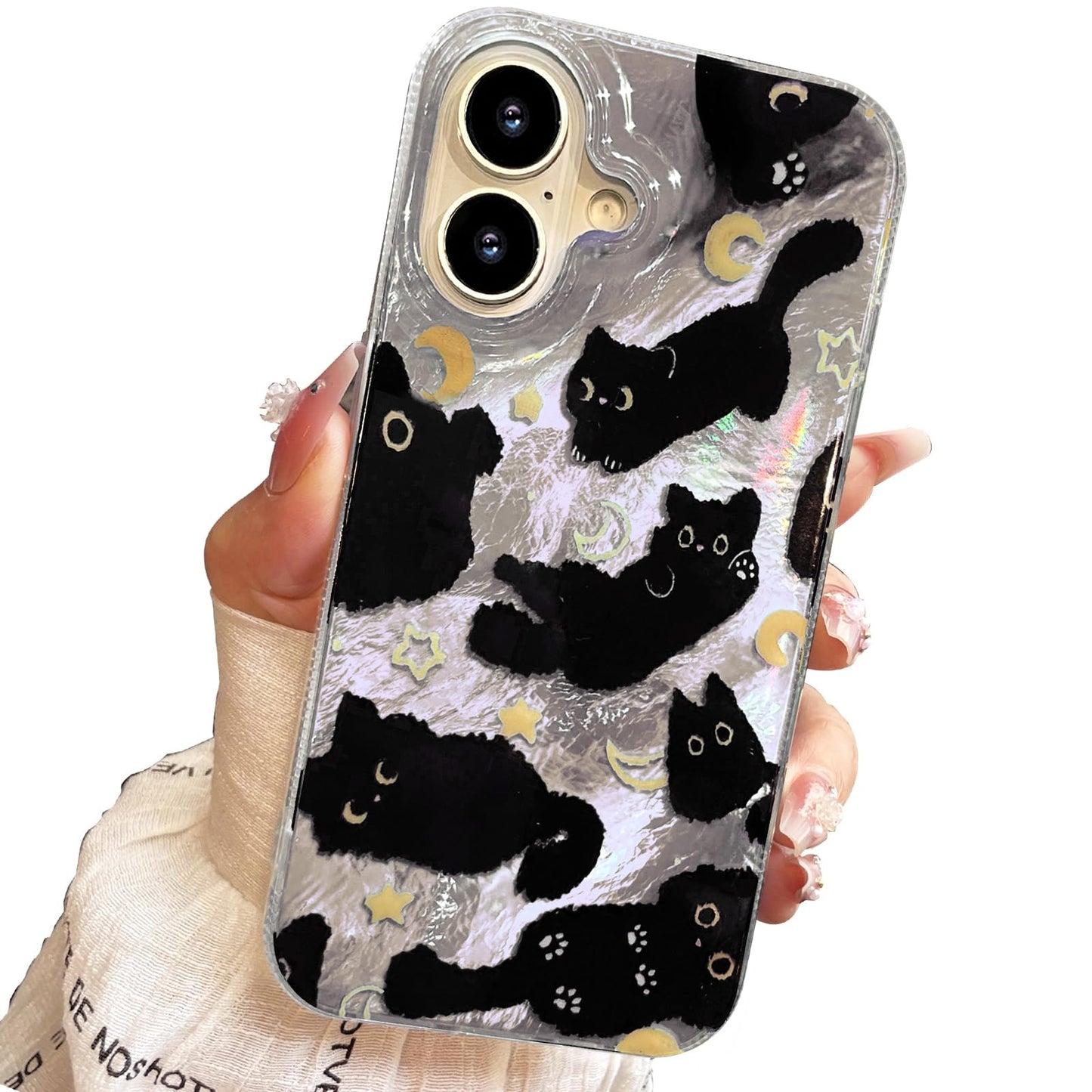 for iPhone 13 Case & iPhone 14 Case Shiny black cat-Purple Design,Cute trendy Soft Slim TPU Shockproof Protective Bumper adorable Phone Cases Cover for Women Girls Aesthetic,iphone 14/13 6.1"