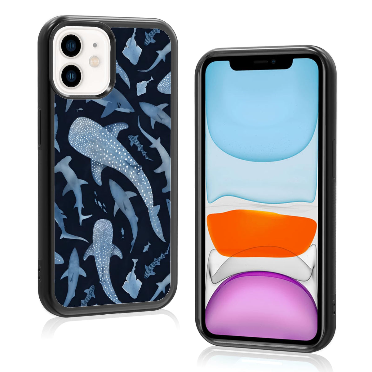 Cute Blue Shark Aesthetic Phone Case for iPhone 14 & 13 Case for Women Teen Girls Kids Girls -6.1Inch