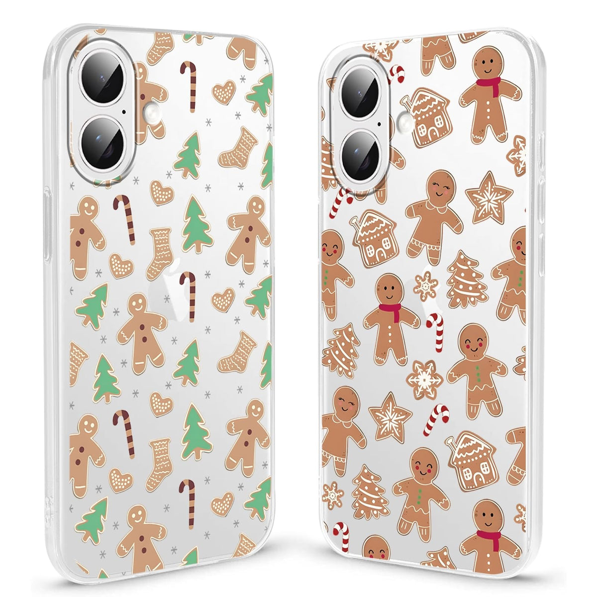 2 Pack Christmas Phone Case for iPhone 16 6.1'', Cute Christmas Tree Pattern Gifts Case with Gingerbread Canes Design Soft TPU Anti-Fall Protective Slim Shockproof Cover for Girl Women Men