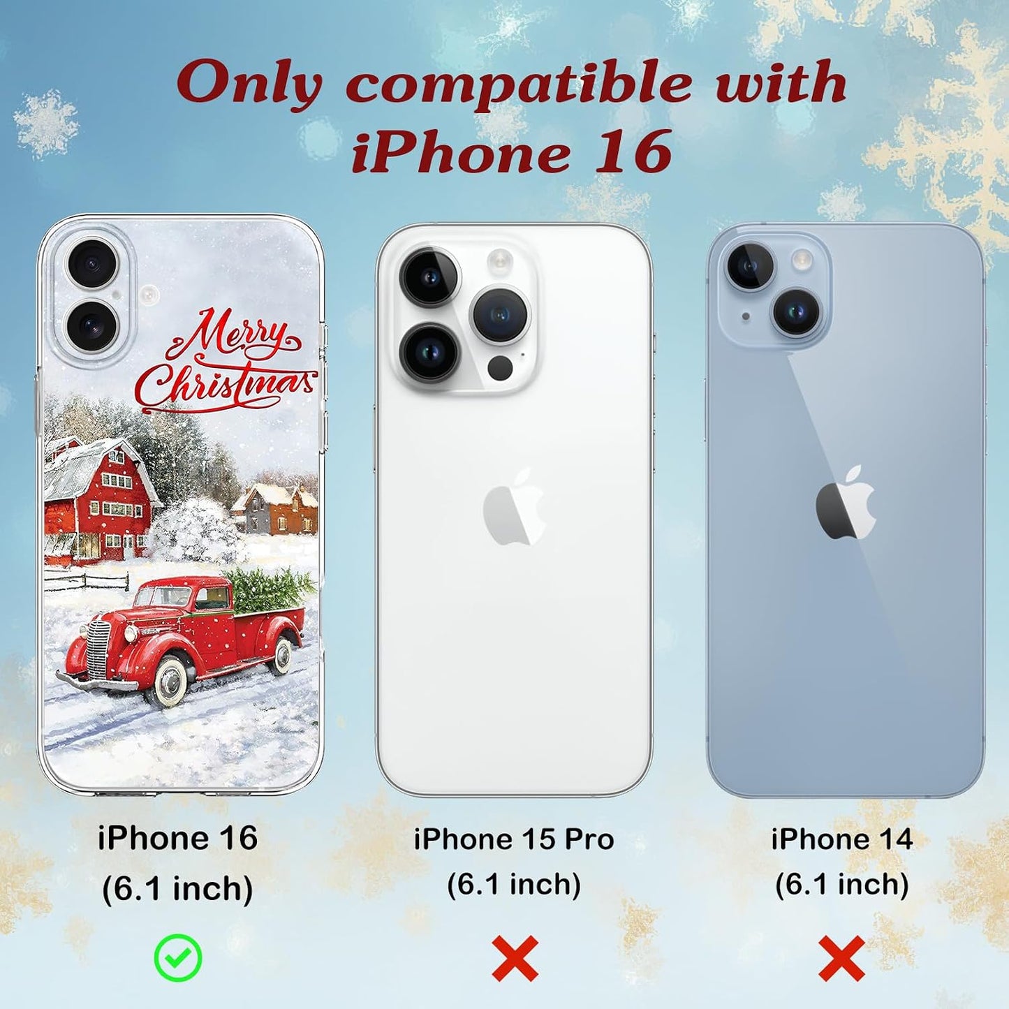 Newseego for iPhone 16 Case, Cute Red Car Pattern Merry Christmas Phone Case for Women Girls Children Anti-Yellow Soft TPU Bumper Shockproof Protective Cover for iPhone 16