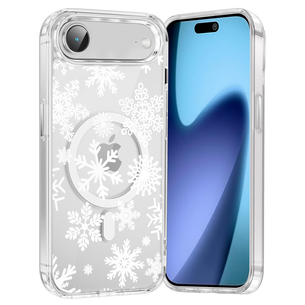 Merry Christmas Snowflake Phone Case for iPhone 13 / iPhone 14 Xmas Clear Magnetic Case 6.1", Compatible with Magsafe, Cute Winter Pattern Design Cover Shockproof Soft TPU Funda for Girl Women