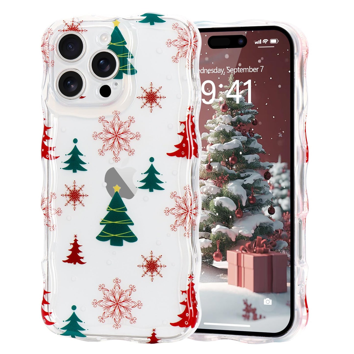 Christmas Phone Case for iPhone Air Wavy Clear Xmas,Candy Cane | Cute Curly Wavy Merry Xmas Pattern Case Clear Santa Snowman Elk Cover for Girls Kids Women Slim Protective Cover