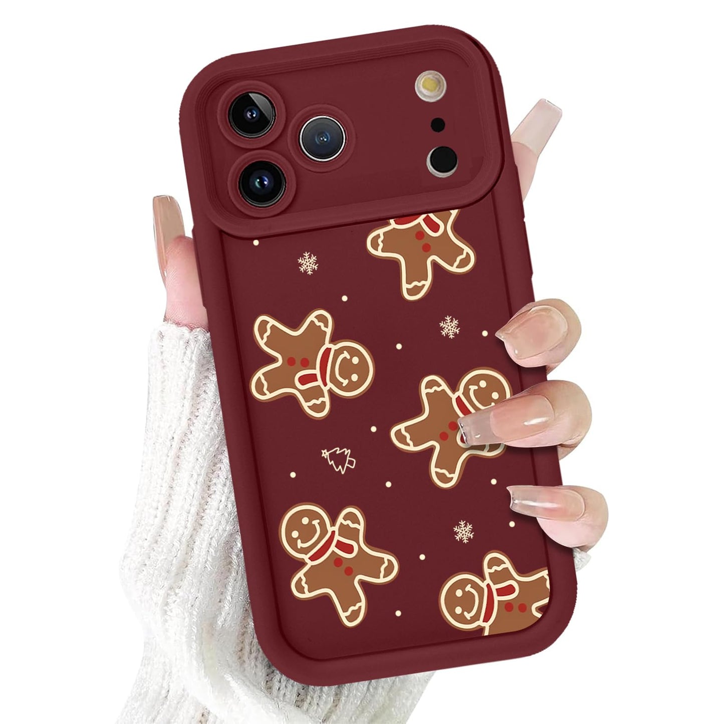 Christmas Phone Case for iPhone 14 6.1", Cute Christmas Tree Gingerbread Man Snowflake Pattern Gifts Case, Pink Aesthetic Protective Shockproof Silicone Cover for Women Girls Men -Pink Snowflakes