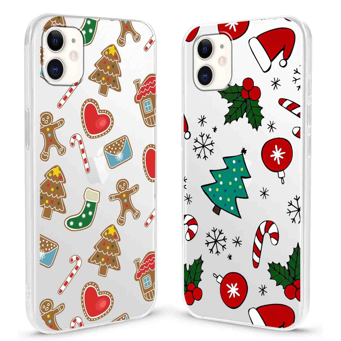 2 Pack Clear Christmas Phone Case for iPhone 13/14 6.1 inches, Cute Cookies Candy Canes Yellow-Resistant Protective Soft Slim Shockproof Xmas TPU Bumper Cover for Girls Woman Men