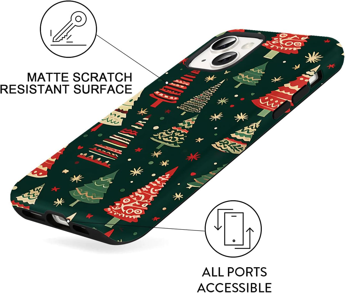 2 Pack Merry Christmas Tree Phone Case for iPhone 13 / iPhone 14 Case 6.1", Cute Xmas Snowflake Pattern Design Phone Cover Hard PC Shockproof Soft TPU Matte Protection Funda for Girls Women