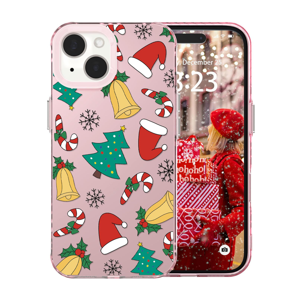 for iPhone 16 Plus Christmas Case Cute - Gingerbread Man/Pink | Gingerbread Man Tree Girly Women Girls Kids Snowflakes Candy Winter Holiday Festival Gifts Trendy Glossy Protective Cover