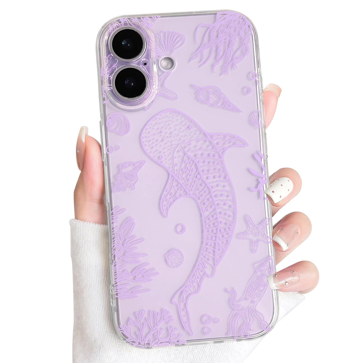 NITITOP Compatible with iPhone 16 Case Clear Sea - White Turtle | Cute, Shell whale ocean animal, For women men girls boys, Slim, Soft TPU, Shockproof