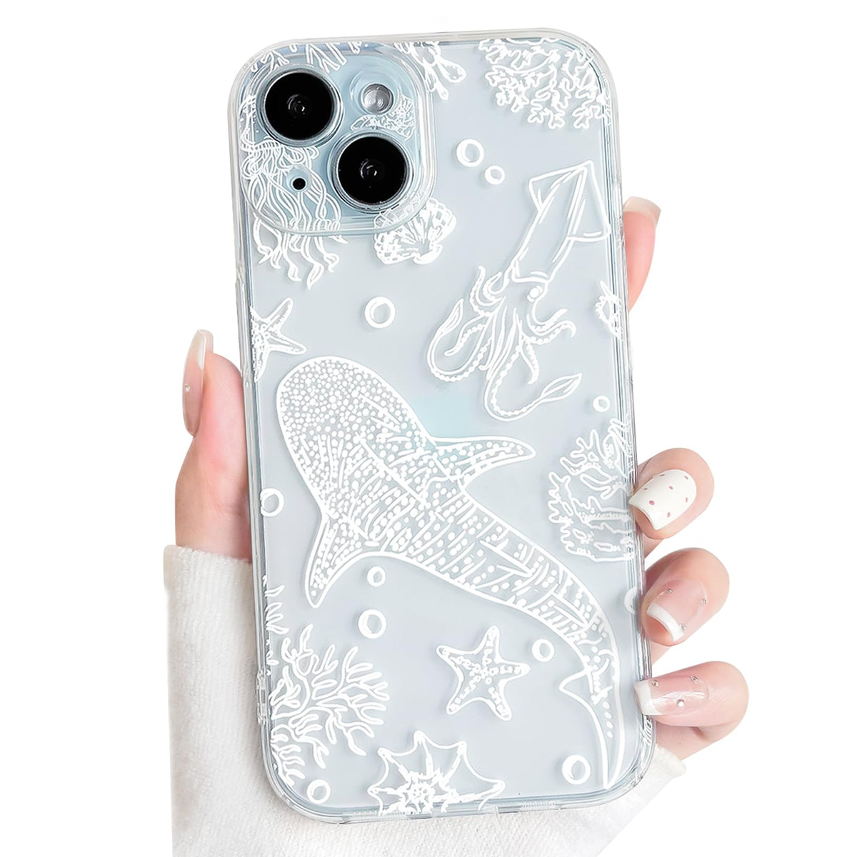 NITITOP Compatible with iPhone 16 Case Clear Sea - White Turtle | Cute, Shell whale ocean animal, For women men girls boys, Slim, Soft TPU, Shockproof