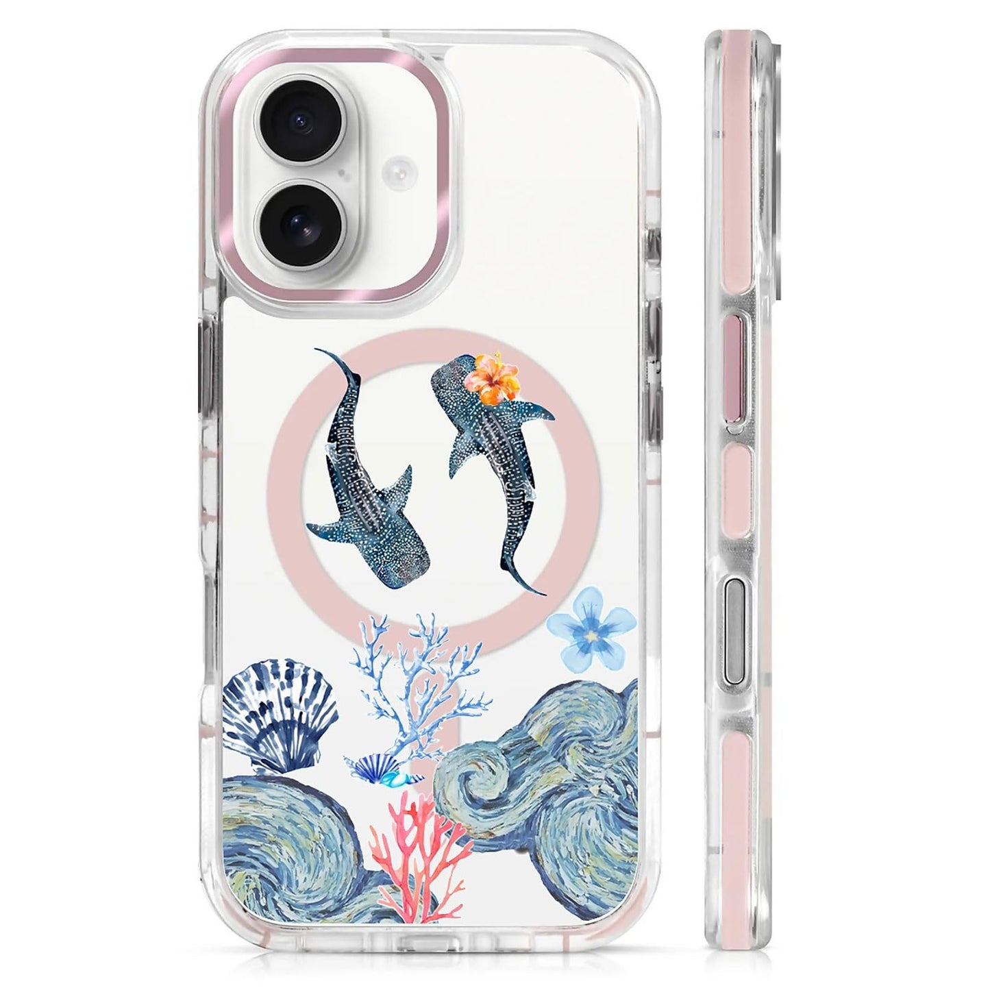 for iPhone 15 Case,Compatible with MagSafe,The Transparent TPU Silicone Protects The Phone Case from Drops, Slips and Fingerprints.Blue Ocean Whale Shark Octopus Turtle Collage