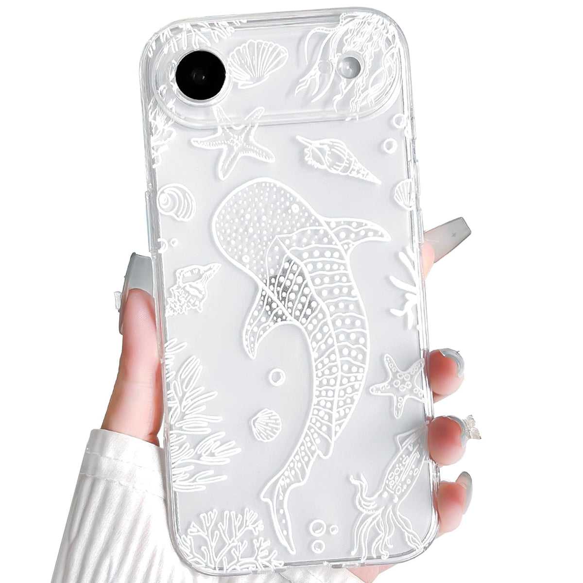 NITITOP Compatible with iPhone 16 Case Clear Sea - White Turtle | Cute, Shell whale ocean animal, For women men girls boys, Slim, Soft TPU, Shockproof