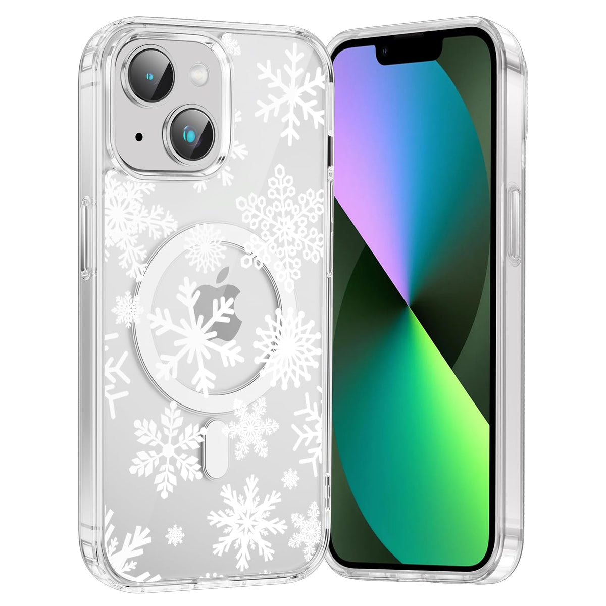Merry Christmas Snowflake Phone Case for iPhone 13 / iPhone 14 Xmas Clear Magnetic Case 6.1", Compatible with Magsafe, Cute Winter Pattern Design Cover Shockproof Soft TPU Funda for Girl Women