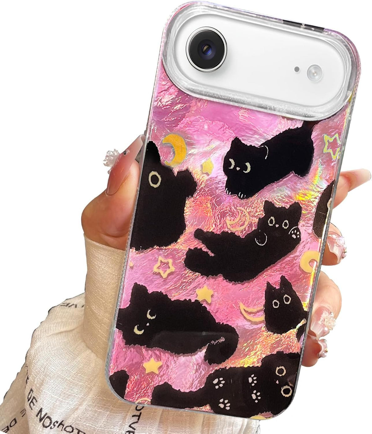 Compact Case for iPhone 15 Black cat Design,Cute Trendy Soft Slim TPU Shockproof Protective Bumper Phone Cases Cover for Women Girls Aesthetic Glitter Shiny Adorable