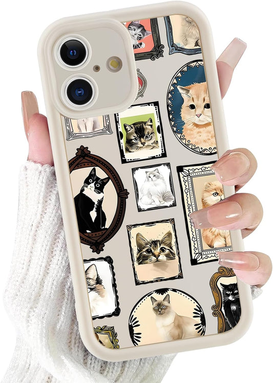Case for iPhone 16, Cute Cat Collage Design, Trendy Aesthetic Animal Print Phone Case for Women Girls, Slim Soft Silicone TPU Shockproof Protective Bumper Phone Cover Funda