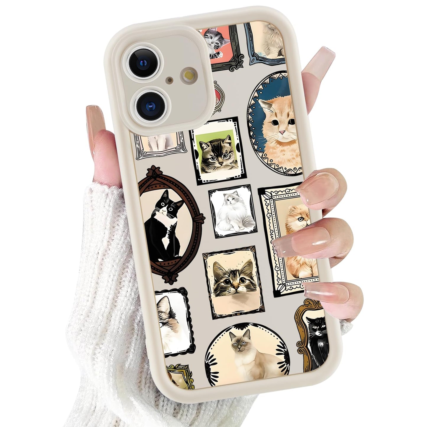 Case for iPhone 16, Cute Cat Collage Design, Trendy Aesthetic Animal Print Phone Case for Women Girls, Slim Soft Silicone TPU Shockproof Protective Bumper Phone Cover Funda