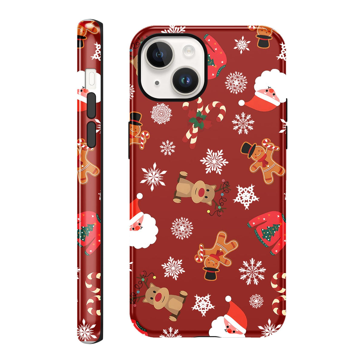 Merry Christmas Phone Case for iPhone 13/14, Cute Case with Candy Gingerbread Man Pattern, Hybrid Durable Shockproof Soft Silicone Cover for Girl Women Men Boys