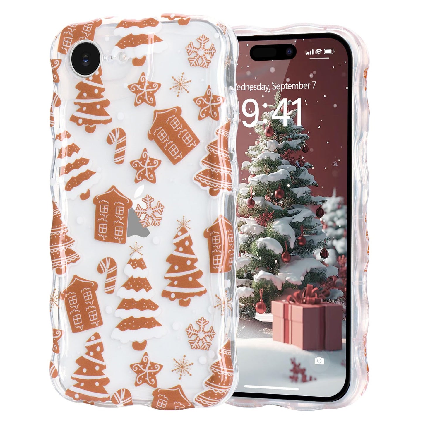 Christmas Phone Case for iPhone Air Wavy Clear Xmas,Candy Cane | Cute Curly Wavy Merry Xmas Pattern Case Clear Santa Snowman Elk Cover for Girls Kids Women Slim Protective Cover