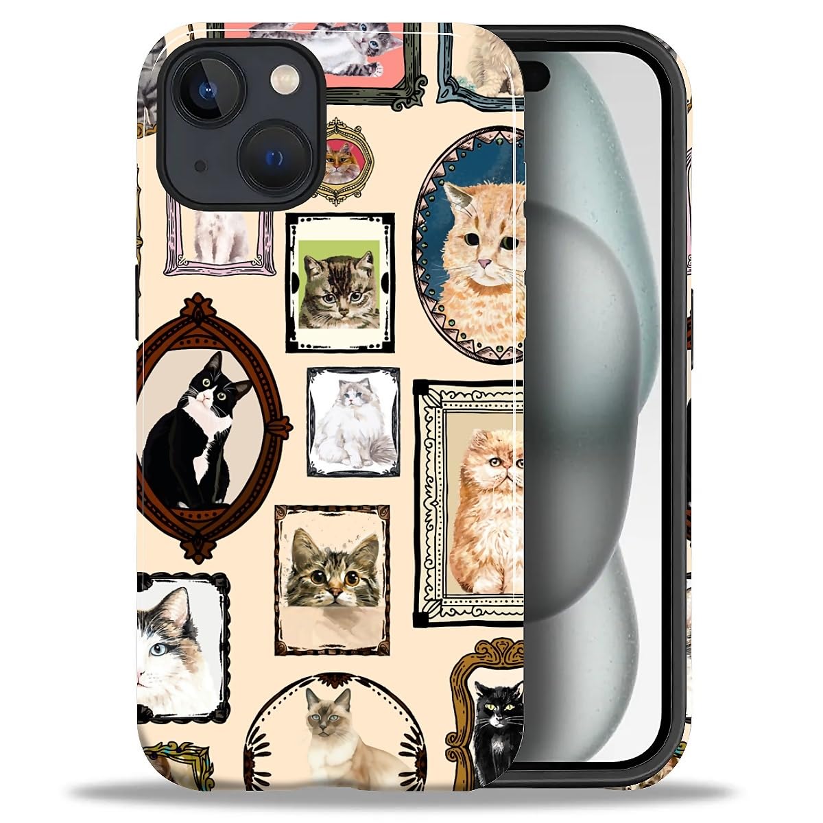 CARLOCA Case for iPhone 16 Pro,Vintage Cat Animal Pet Lover Collage Design Hybrid Dual Protection Soft TPU + Hard PC, Shockproof & Anti-Scratch Cover Men Women Stylish Protective Phone Case