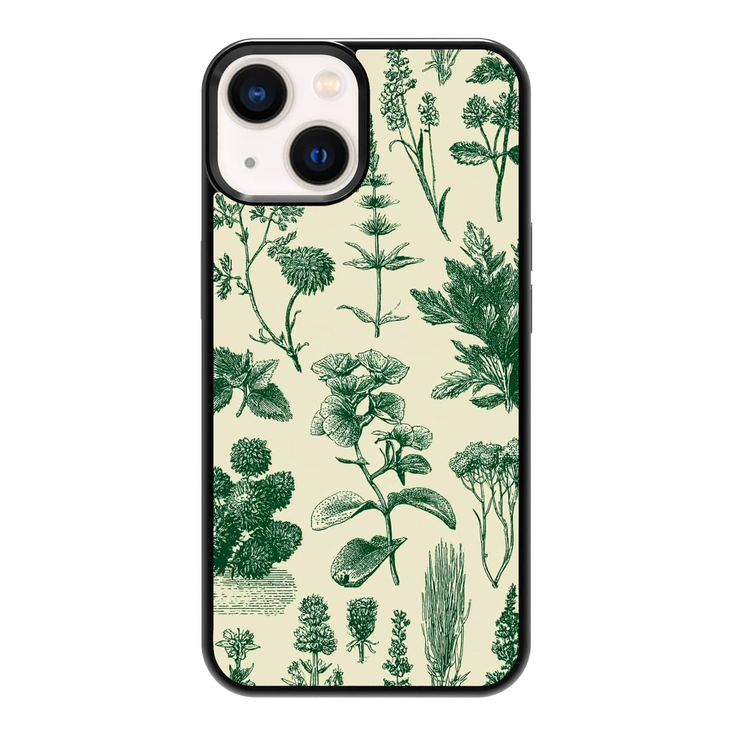 Elegant Forest Green Botanical Leaf and Plant Illustration Phone Case, Shockproof Protective Cover for iPhone 11 12 13 14 15 16 17 Pro Max Plus Mini XR 7 8 SE