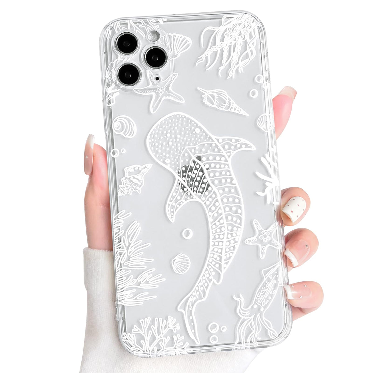 NITITOP Compatible with iPhone 16 Case Clear Sea - White Turtle | Cute, Shell whale ocean animal, For women men girls boys, Slim, Soft TPU, Shockproof