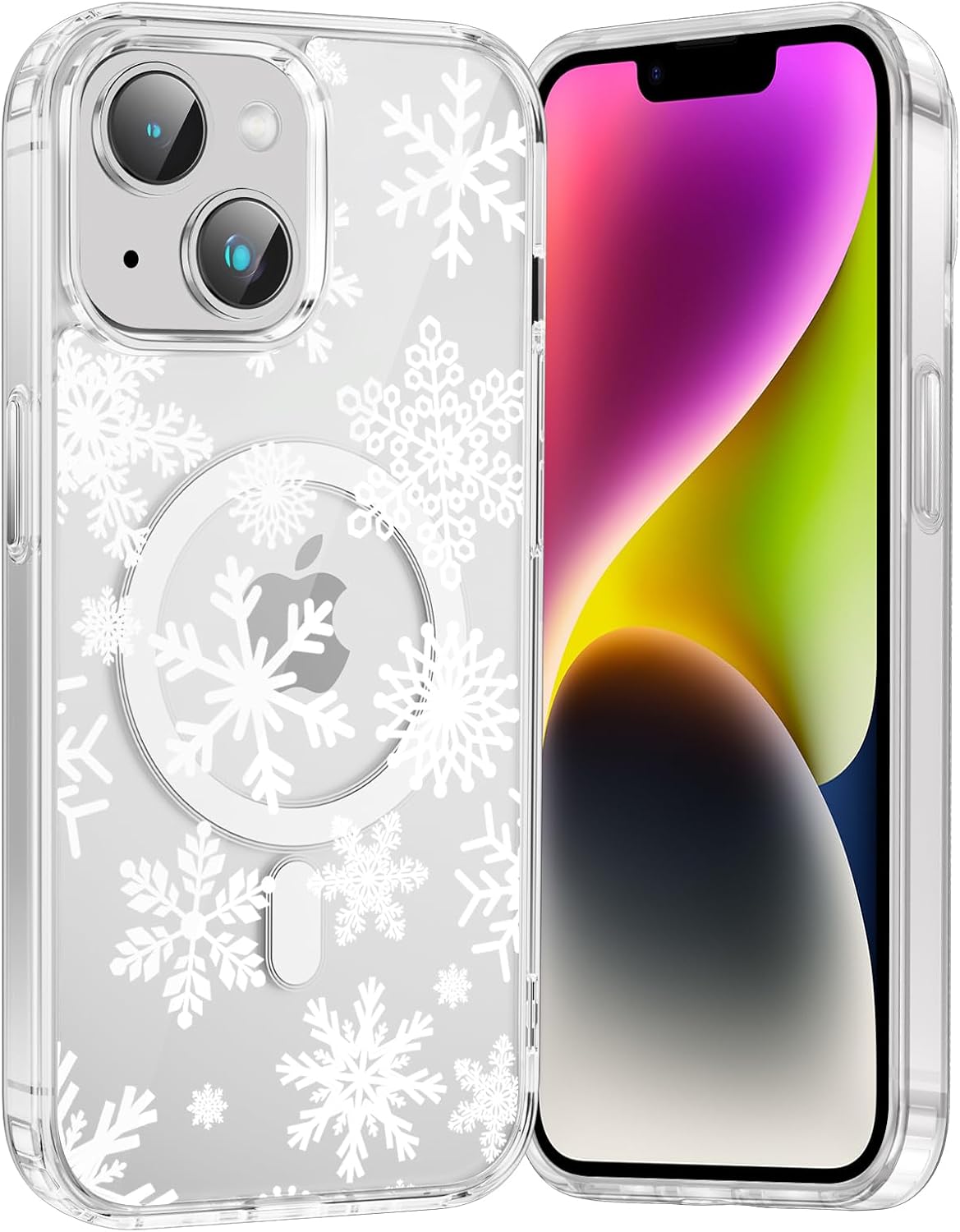 Merry Christmas Snowflake Phone Case for iPhone 13 / iPhone 14 Xmas Clear Magnetic Case 6.1", Compatible with Magsafe, Cute Winter Pattern Design Cover Shockproof Soft TPU Funda for Girl Women