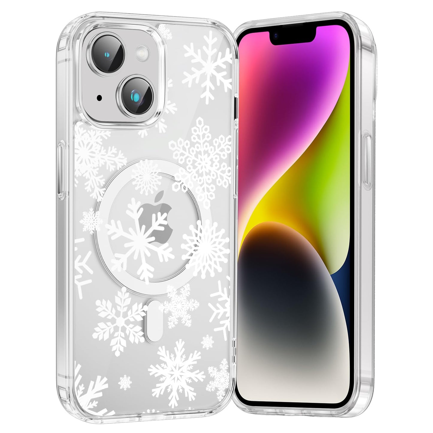 Merry Christmas Snowflake Phone Case for iPhone 13 / iPhone 14 Xmas Clear Magnetic Case 6.1", Compatible with Magsafe, Cute Winter Pattern Design Cover Shockproof Soft TPU Funda for Girl Women