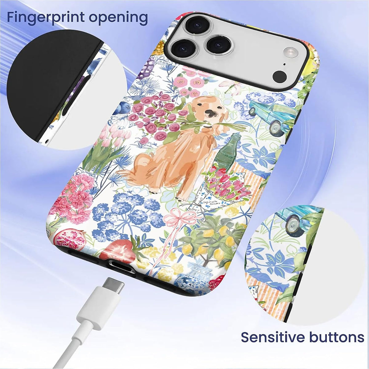 for iPhone 17 Pro Max Case,Hybrid 2-Layer Hard Shell + Silicone Protective Case -Resistant Shockproof- Ally's Dog's Cute College Summer Flower Collage
