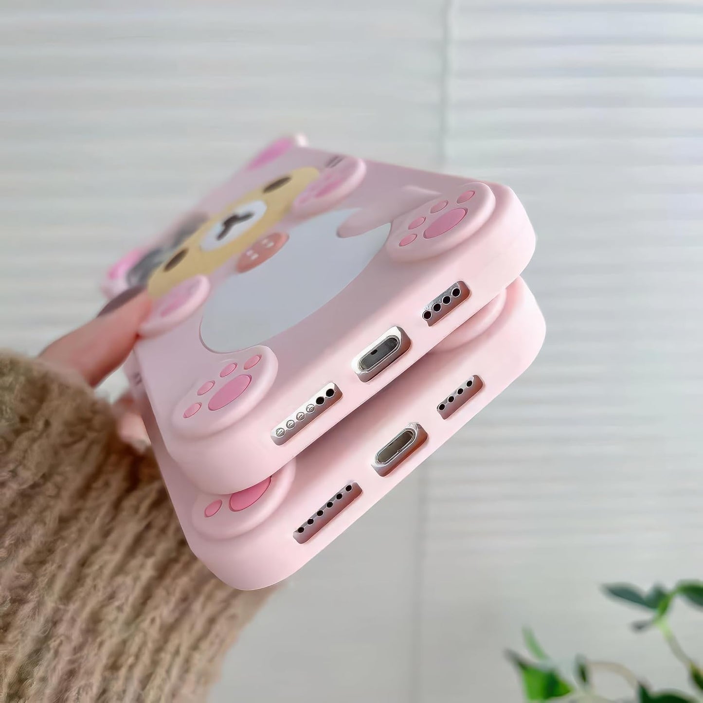 IAIYOXI 3D Cute Cartoon Bear Phone Case for iPhone 13 - Fashionable and Stylish - Funny Pink Bear Design - Soft TPU Protective Case - Kawaii Silicone Cover for Women, Girls, and Kids