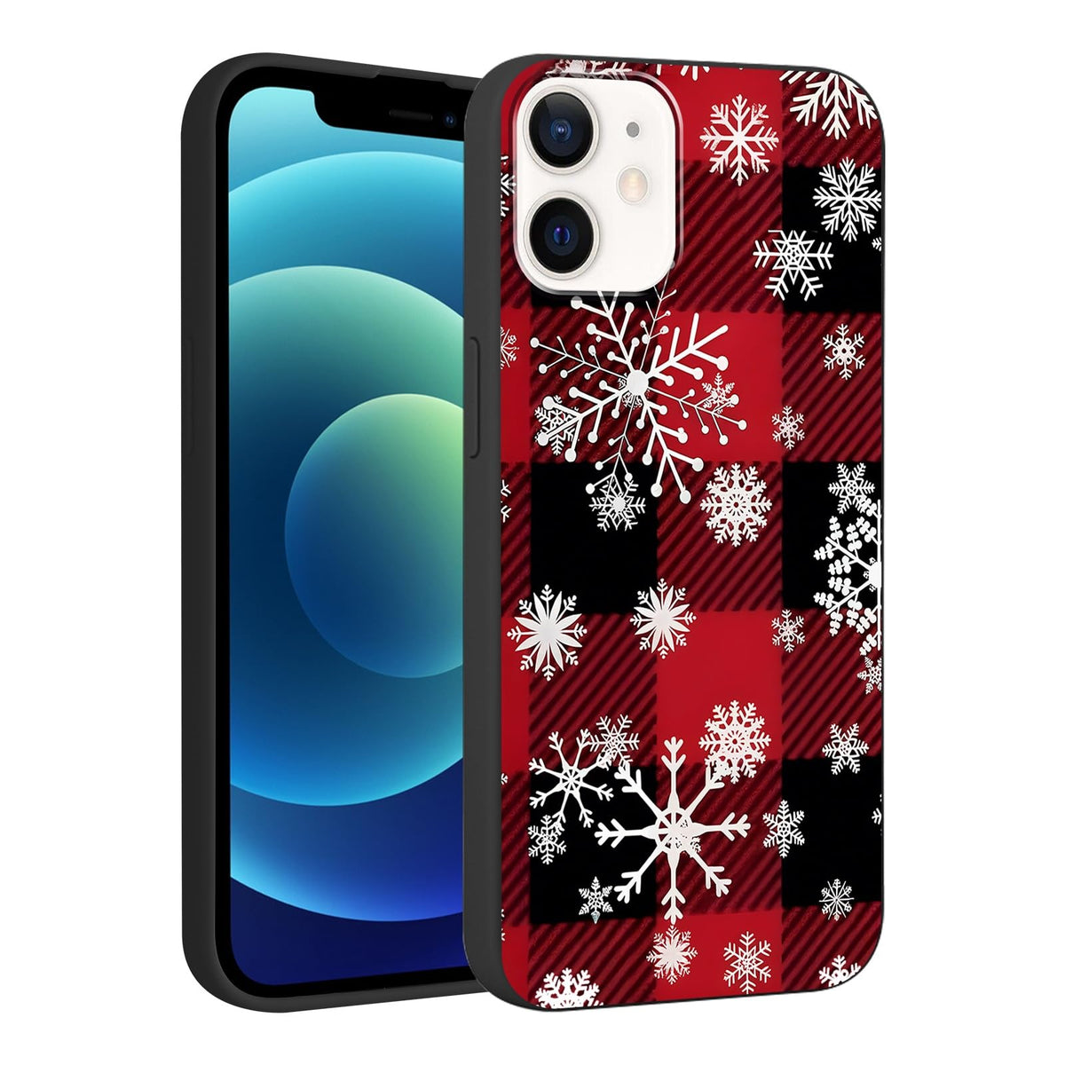 Merry Christmas Plaid Checkered Phone Case for iPhone 11 6.1", Cute Xmas Case Red Grey Scottish Tartan Grid Stripe Pattern Design Cover Shockproof Soft Silicone Protective Funda for Girl Women
