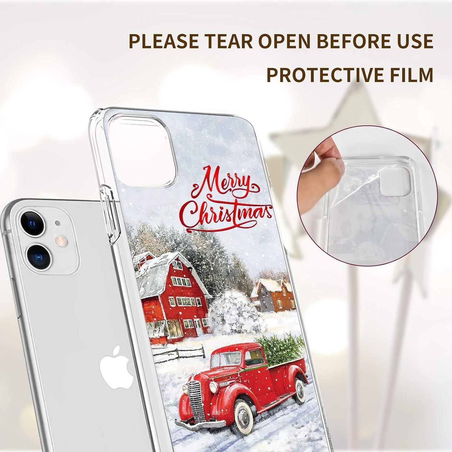 Newseego for iPhone 11 Christmas Case, Shockproof Series Anti-Yellow Hard PC + TPU Bumper Protective Cover for Girls Children Cute Merry Design-Red Car
